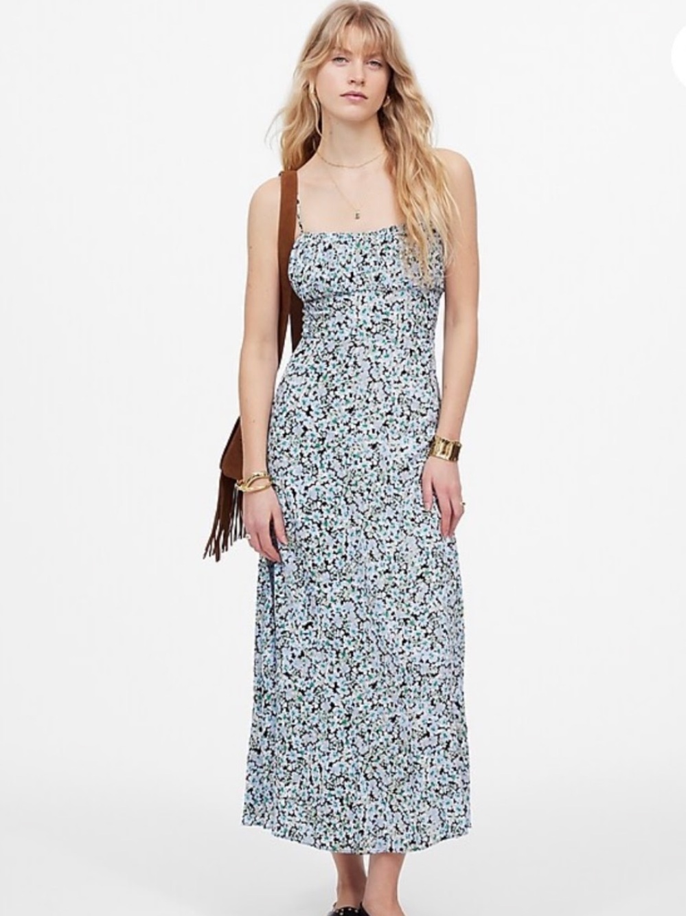 Madewell ruched sweetheart sleeveless midi dress in floral - size 2